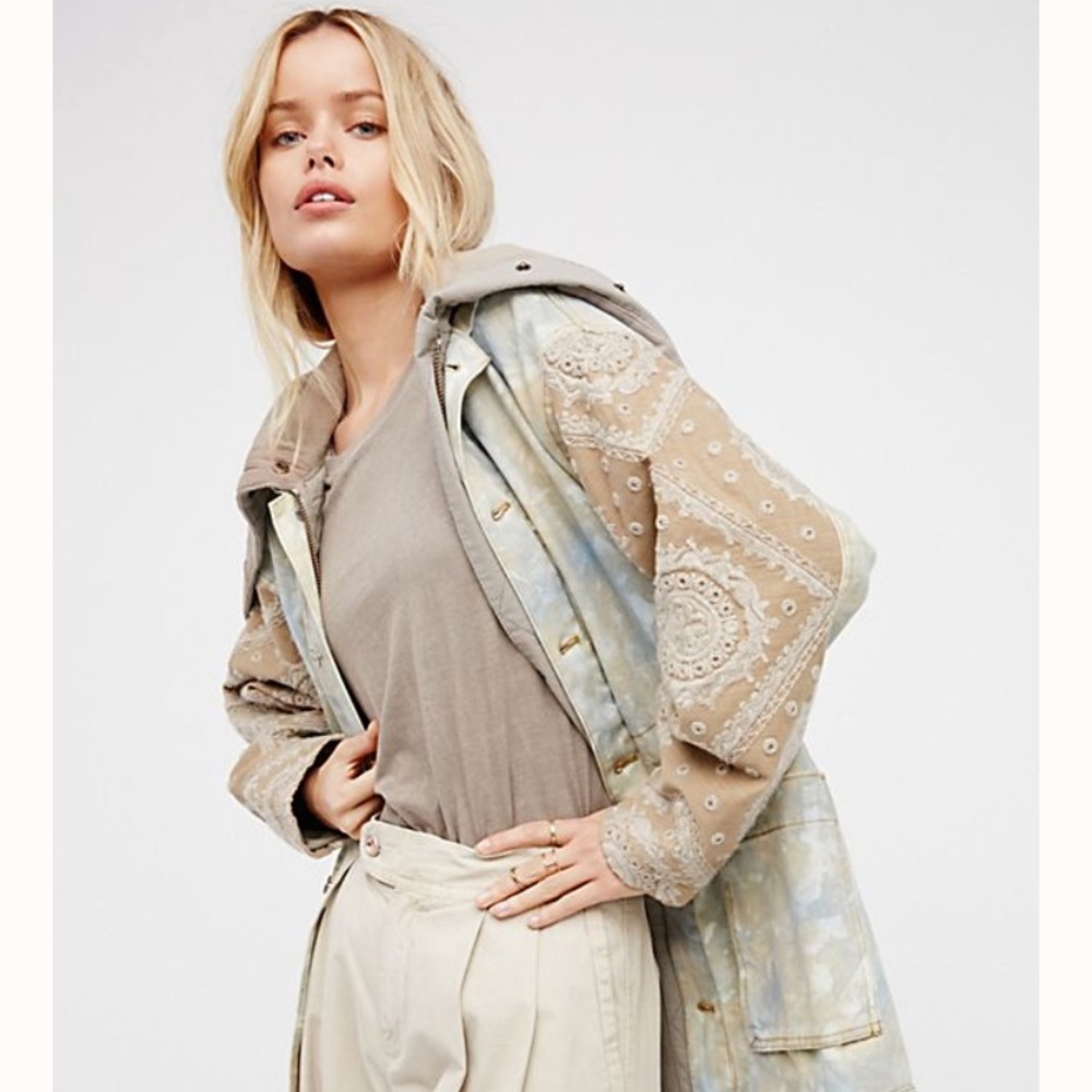Layered tie dye denim parka